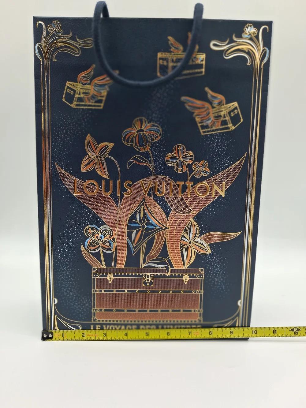 LOUIS VUITTON Le Voyage des Lumières Holiday Gift Bag Trunk Floral Navy Gold